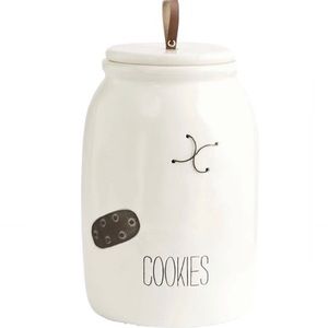 Mud Pie Vintage Inspired Farmhouse Cookie Jar Metal And Leather Accents NEW